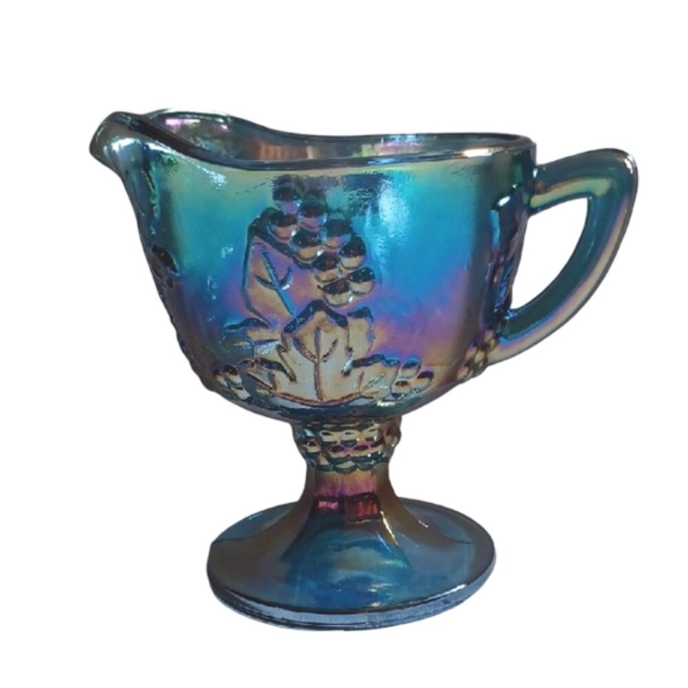 Vintage Indiana Glass Blue Carnival Glass "Harvest Grape" Creamer